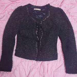 급처상태좋음!샤틴 샤넬느낌 리본 트위드 가디건 자켓 레니본st리즈리사st