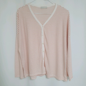 피그먼트 여름 스트라이프 브이넥 가디건 핑크 살안타템