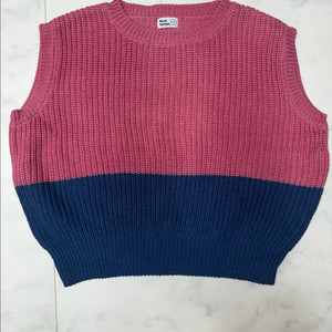 보노버튼 니트 조끼 핑크/네이비 S