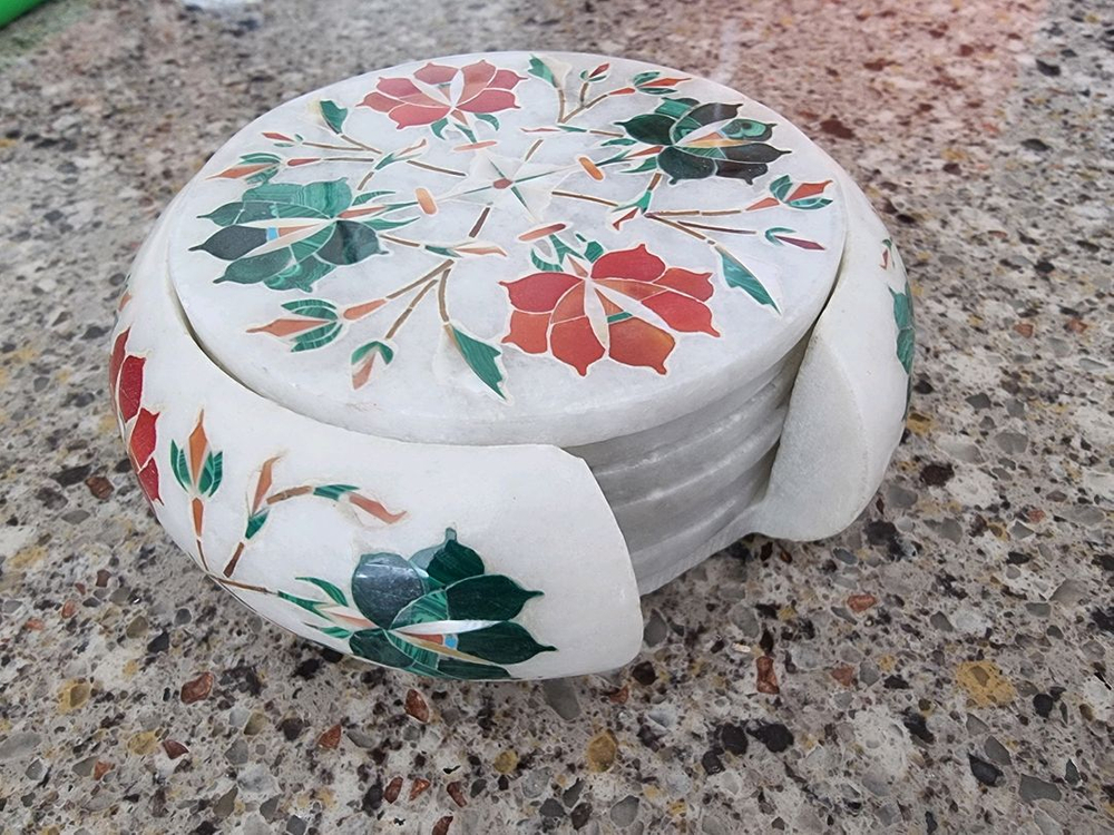 인도 대리석 티코스터 세트--1