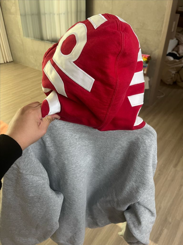 L사이즈 슈프림 후드 로고 후드티 그레이 레드 이미지