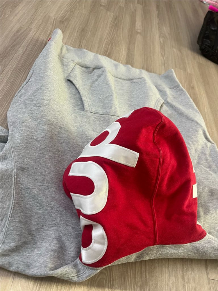 L사이즈 슈프림 후드 로고 후드티 그레이 레드 이미지