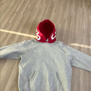 L사이즈 슈프림 후드 로고 후드티 그레이 레드 이미지