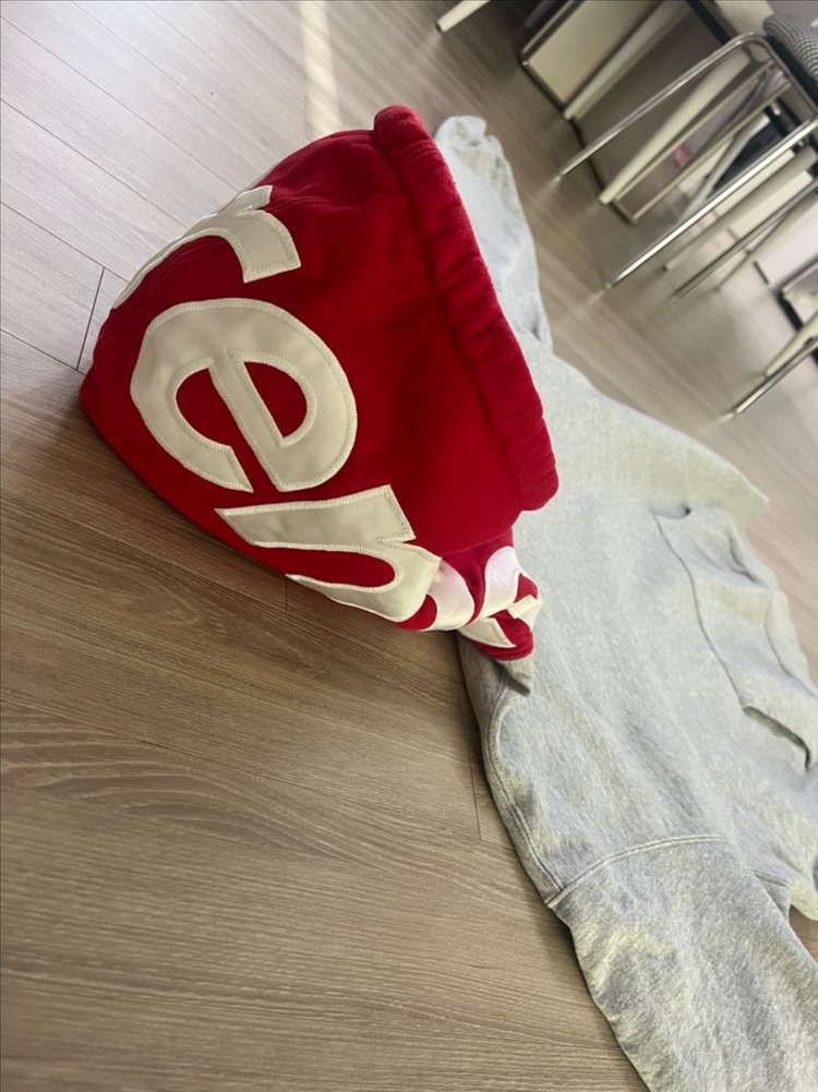L사이즈 슈프림 후드 로고 후드티 그레이 레드 이미지