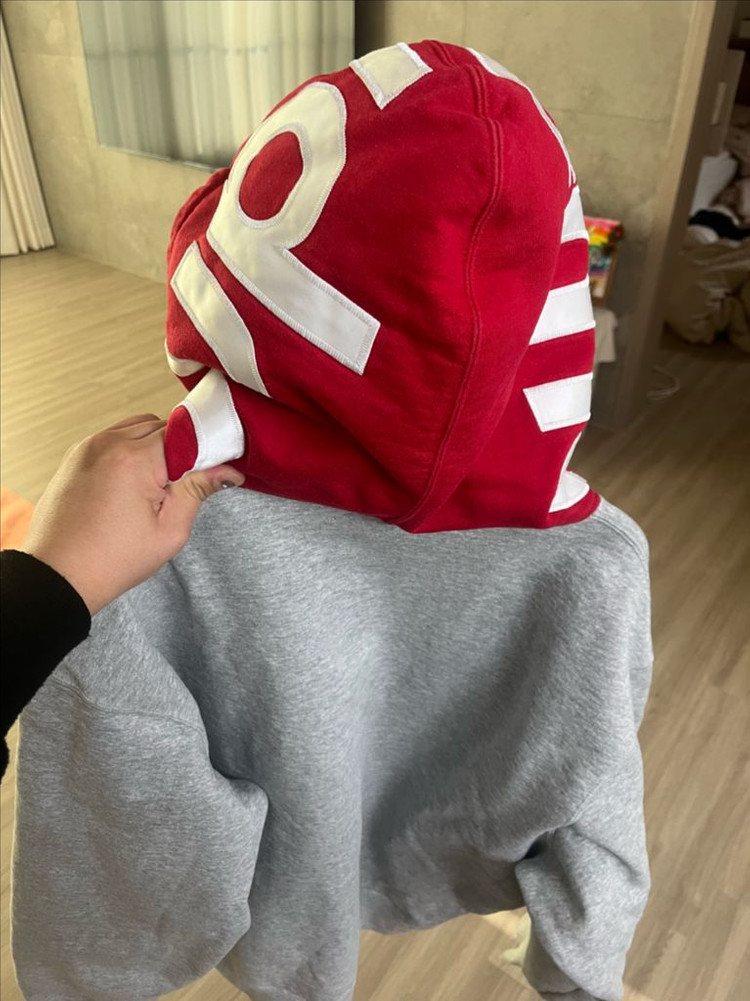 L사이즈 슈프림 후드 로고 후드티 그레이 레드 이미지