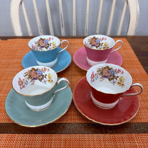 앤슬리 영국 앤틱 빈티지 티잔 찻잔 커피잔 4인조 이미지