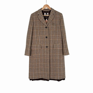 [44] 미우미우 여성 체스트 로고 싱글 브레스티드 플래드 체크 울 코트