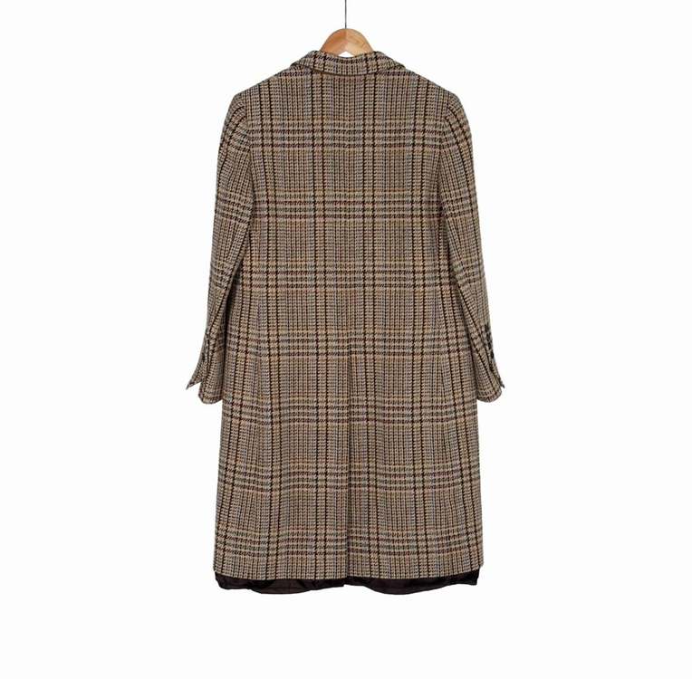 [44] 미우미우 여성 체스트 로고 싱글 브레스티드 플래드 체크 울 코트--1