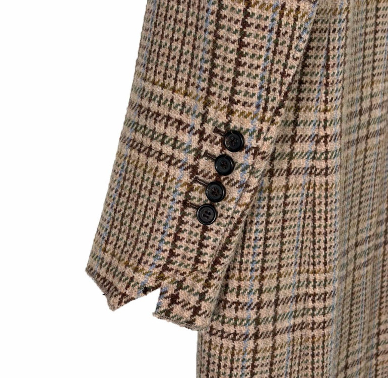 [44] 미우미우 여성 체스트 로고 싱글 브레스티드 플래드 체크 울 코트--4