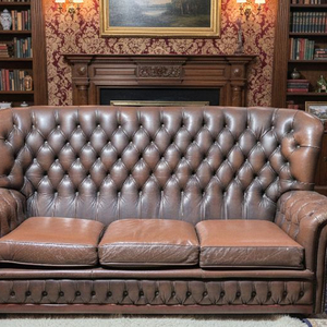 수입 체스터필드 전체 천연가죽 3인 소파