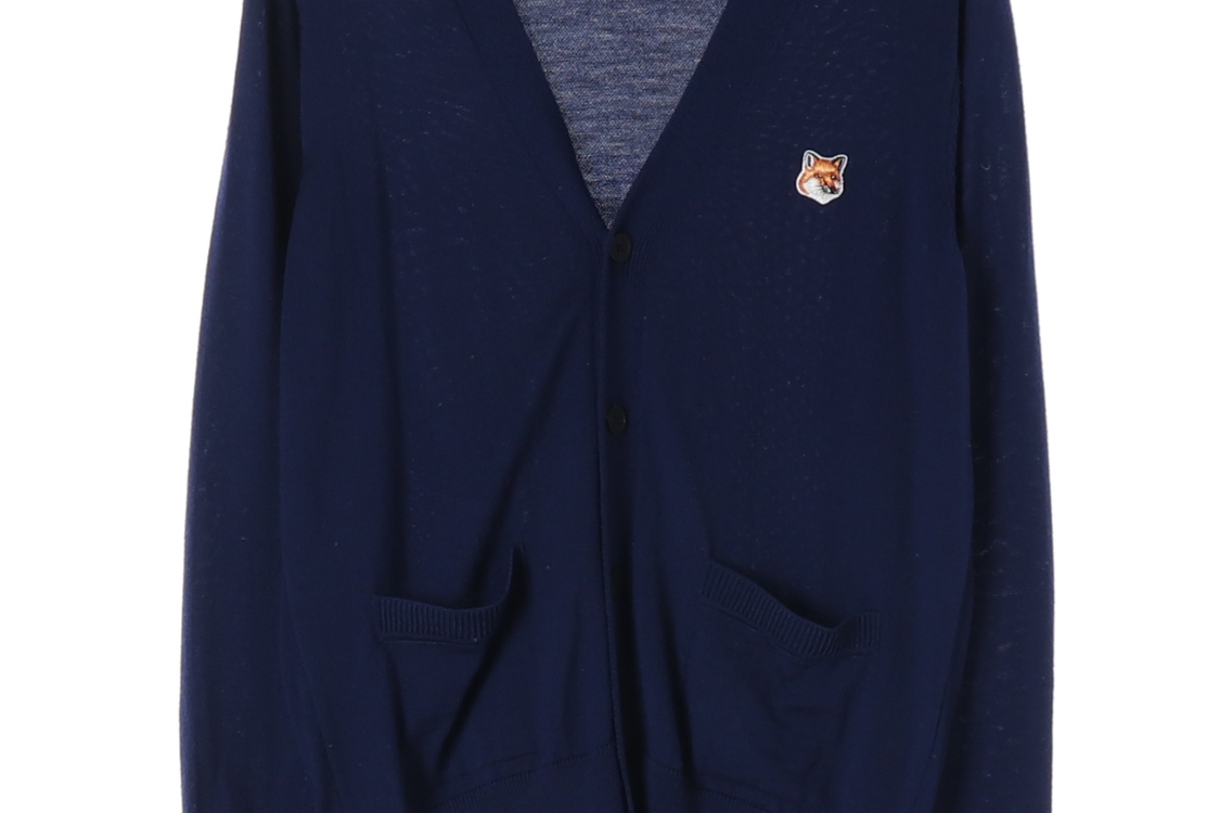 메종키츠네 울100% 폭스 헤드 패치 니트 브이넥 가디건 M 이미지