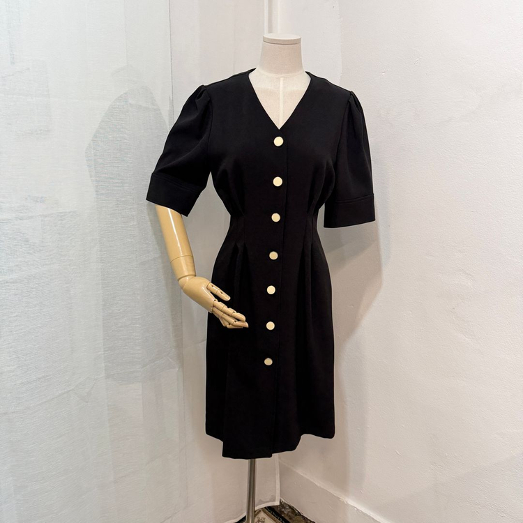 룩캐스트 반팔 블랙미디원피스 블랙원피스 하객원피스 블랙드레스 3545--0