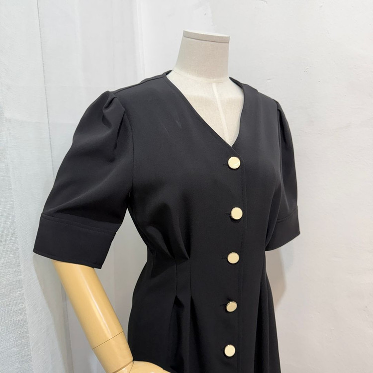 룩캐스트 반팔 블랙미디원피스 블랙원피스 하객원피스 블랙드레스 3545--1