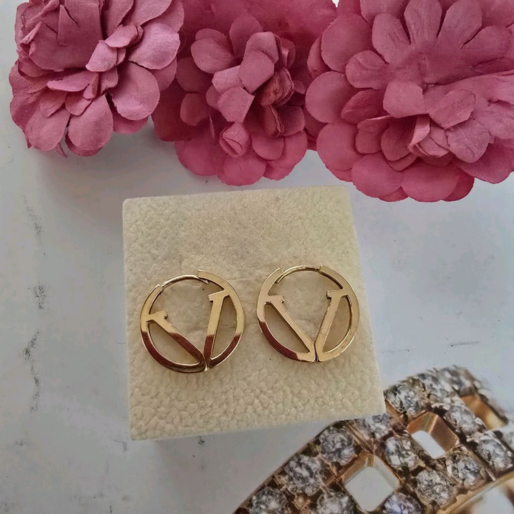 18k핑크골드 V 로고 골드 링 귀걸이--1