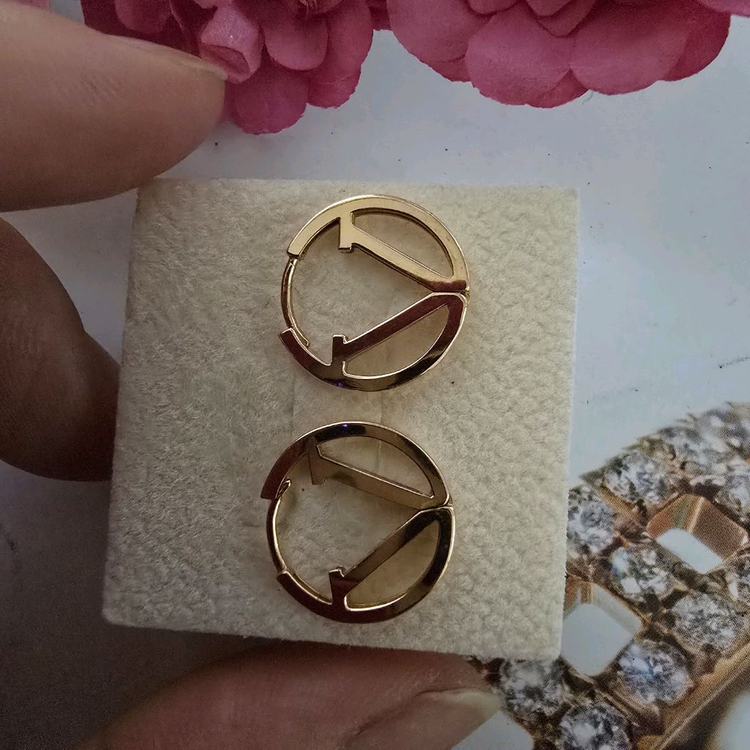 18k핑크골드 V 로고 골드 링 귀걸이--3