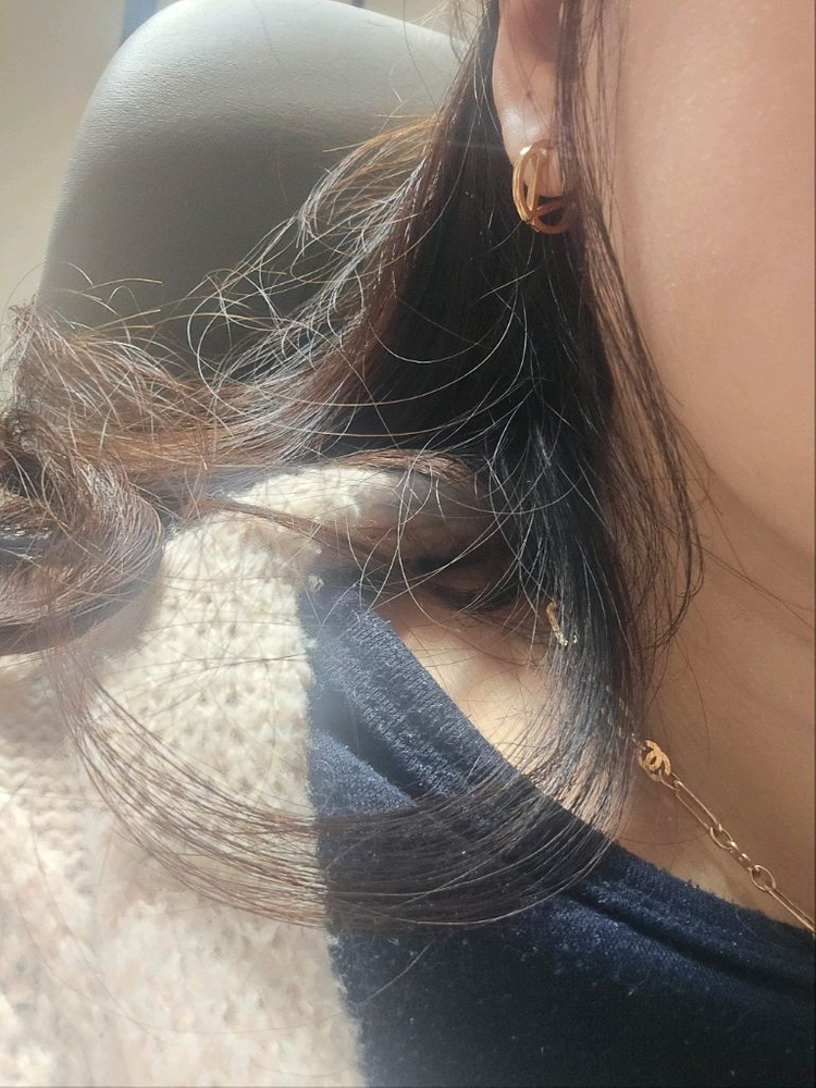 18k핑크골드 V 로고 골드 링 귀걸이--9