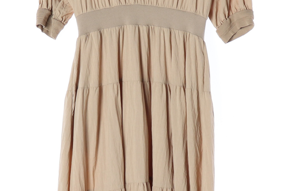 ZOOC 주크 베이지 브이넥 반팔 롱 캉캉 플레어 원피스 S--3