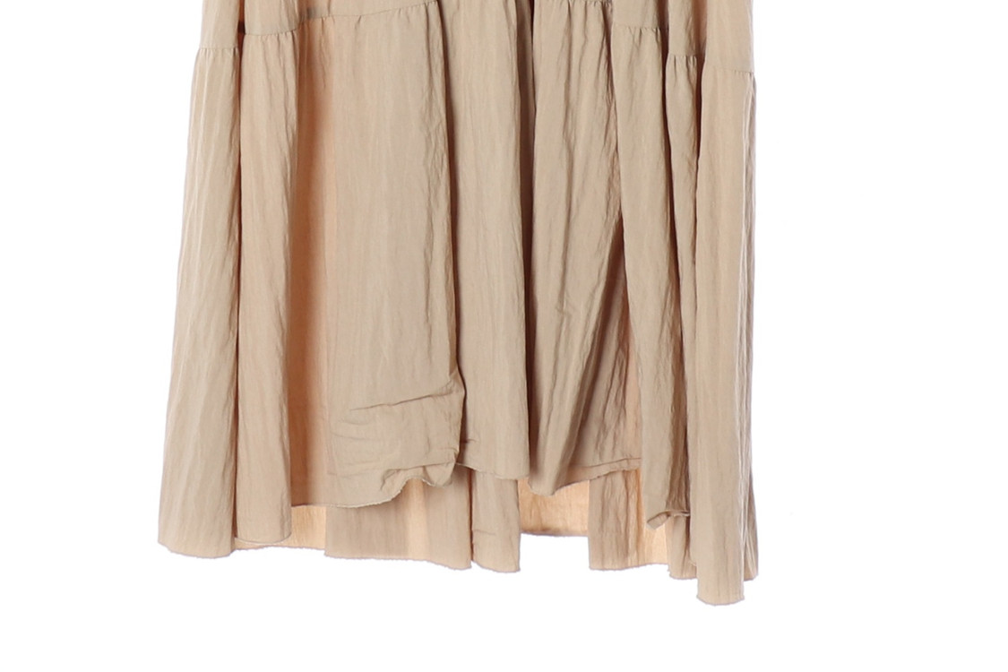 ZOOC 주크 베이지 브이넥 반팔 롱 캉캉 플레어 원피스 S--4