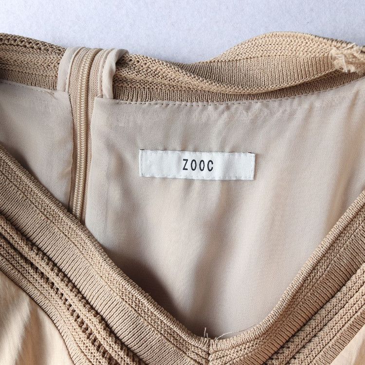 ZOOC 주크 베이지 브이넥 반팔 롱 캉캉 플레어 원피스 S--5