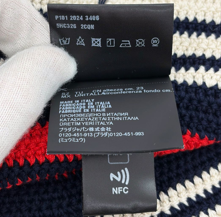 [OS] 미우미우 여성 로고 크로셰 스트라이프 니트 비니 버킷햇 모자--5