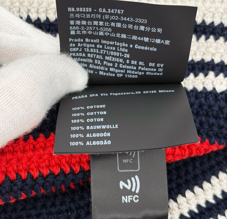 [OS] 미우미우 여성 로고 크로셰 스트라이프 니트 비니 버킷햇 모자--6