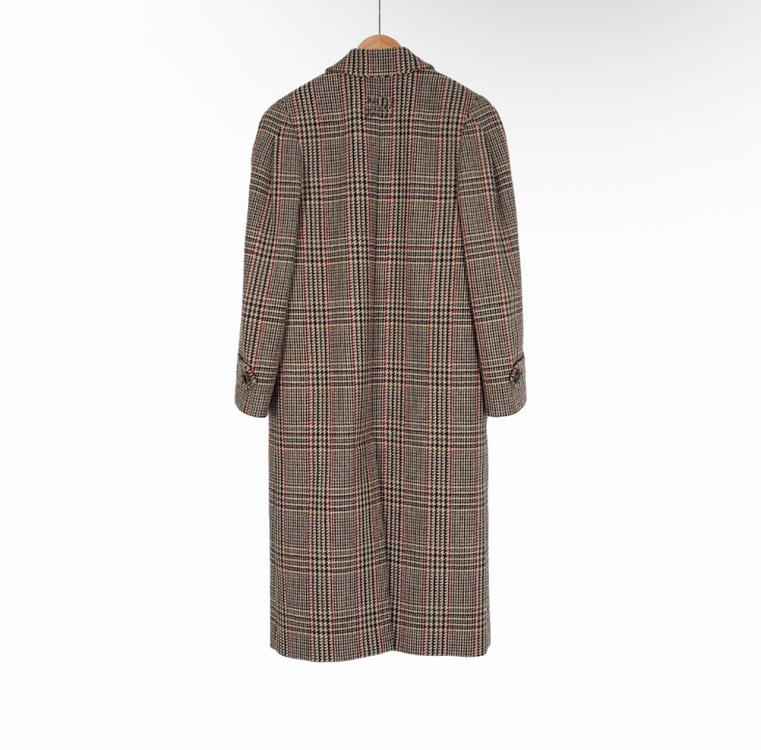 [36] 미우미우 여성 백로고 울 플래드 오버사이즈 체크 롱 코트 러스트--1