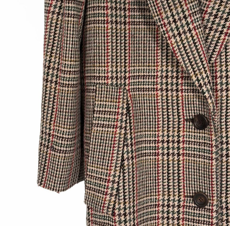 [36] 미우미우 여성 백로고 울 플래드 오버사이즈 체크 롱 코트 러스트--4