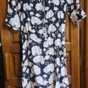 실크 까멜리아 샤*스타일 패턴 셔츠 원피스 M