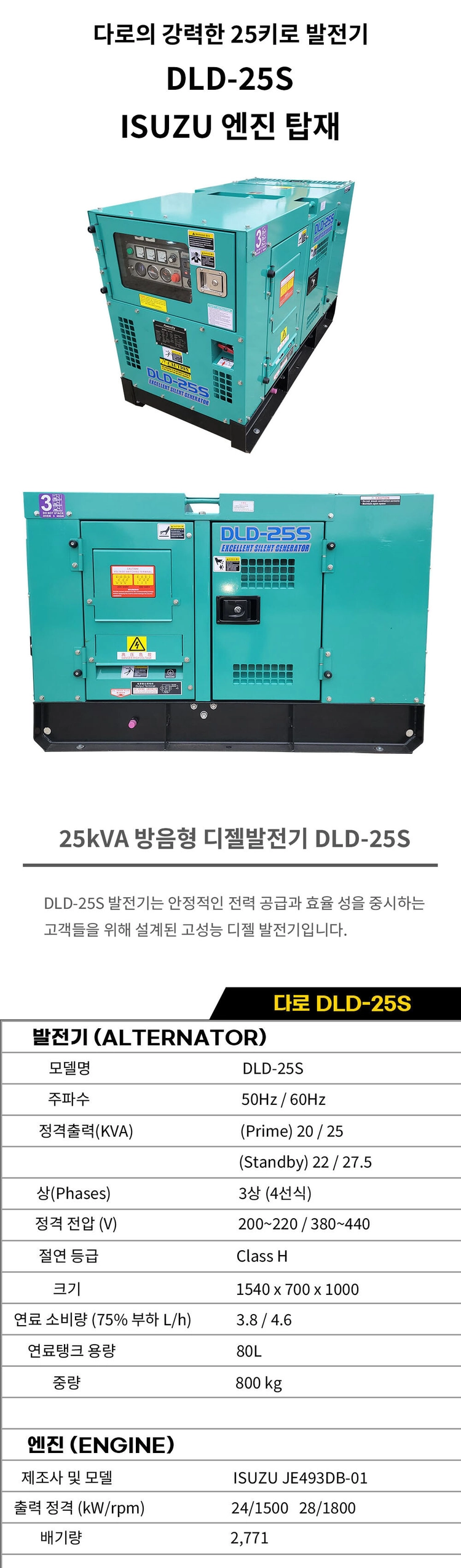 중고 방음형 비상용 산업용 디젤발전기 25kVA 발전기 임대 판매 수리 이미지