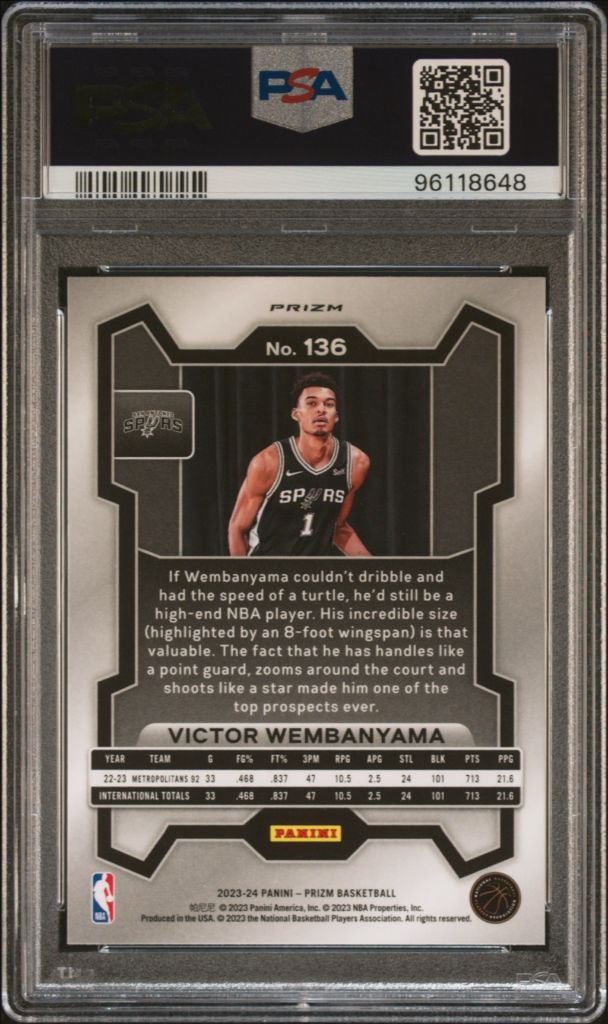 2023-24 파니니 프리즘 빅터 웸반야마 Green PSA 9--1