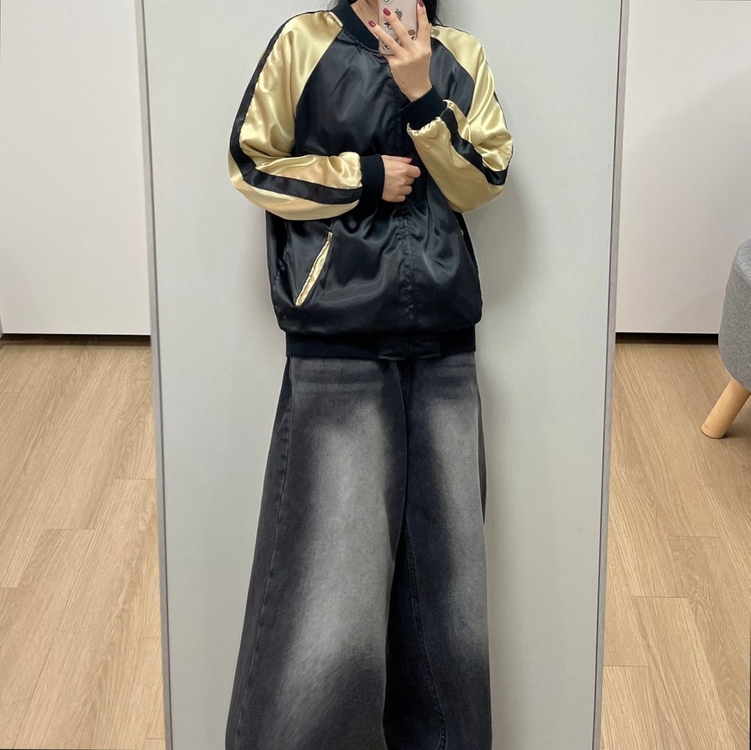 JPN 학 벚꽃 자수로고 리버시블 양면 스카잔 자켓--1