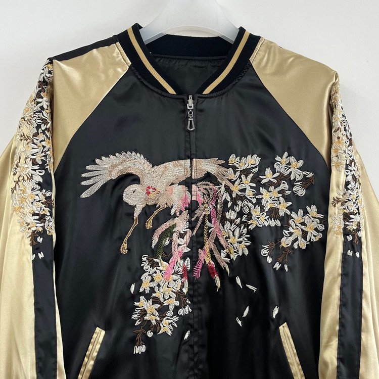 JPN 학 벚꽃 자수로고 리버시블 양면 스카잔 자켓--4