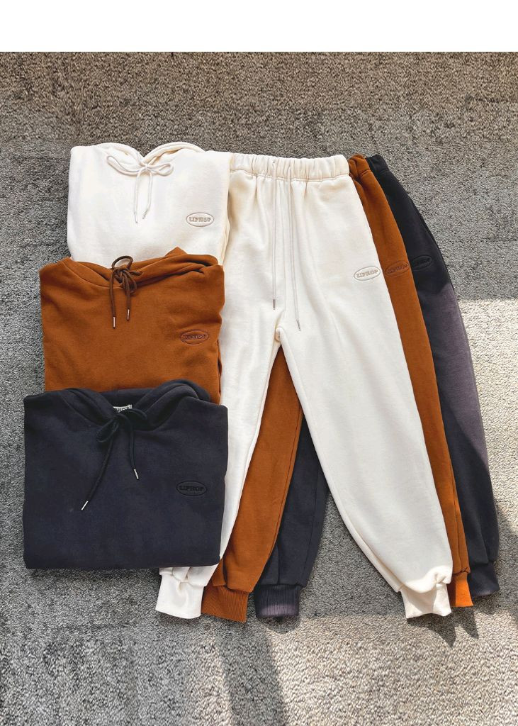 립합 원포인트 패치 기모후드티,조거팬츠세트(브라운)--6