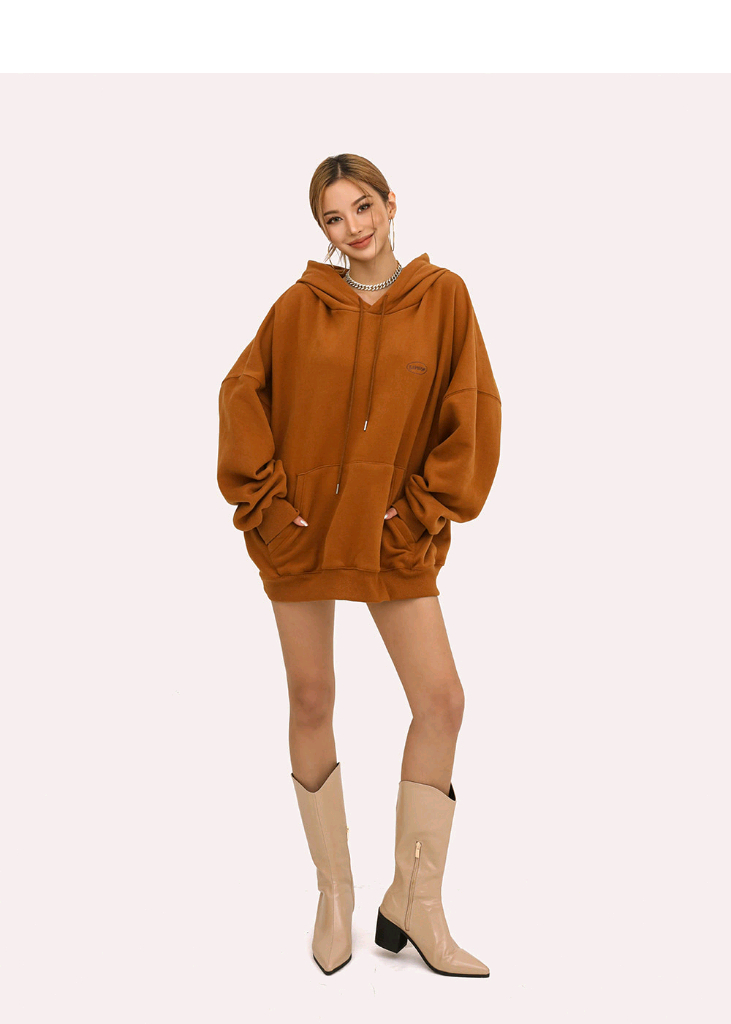 립합 원포인트 패치 기모후드티,조거팬츠세트(브라운)--7