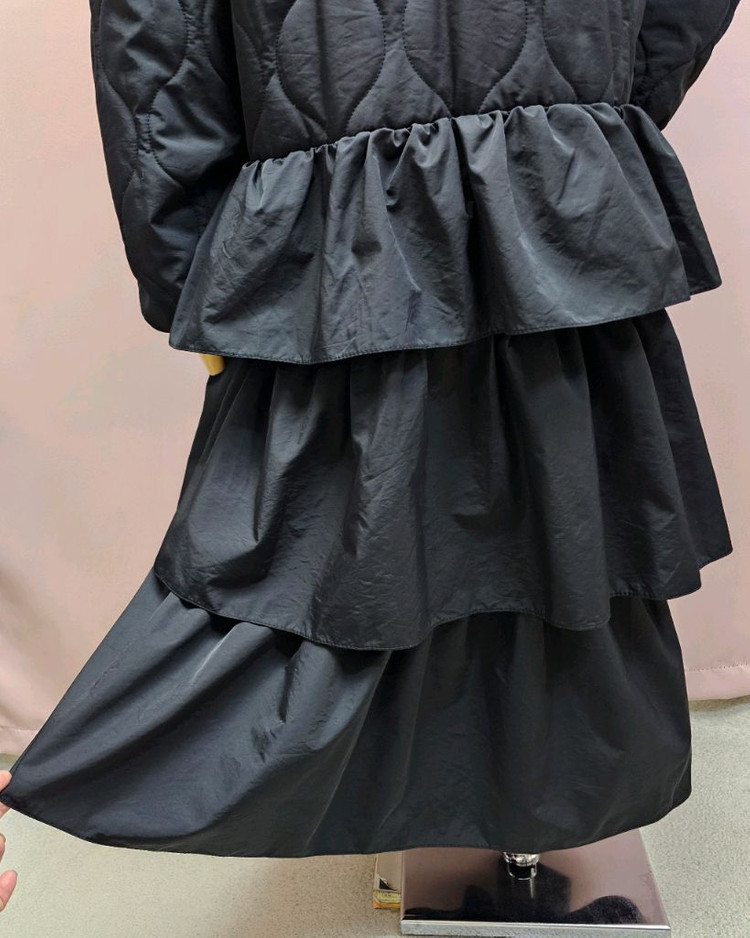 31패션 퀼팅 프릴 캉캉 원피스형 롱점퍼--8