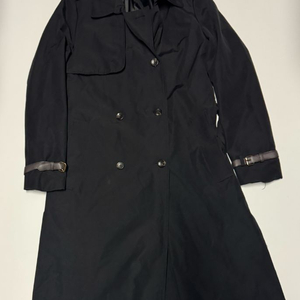 여성 마리마켓 가죽 소매 더블 트렌치 코트 블랙 이미지