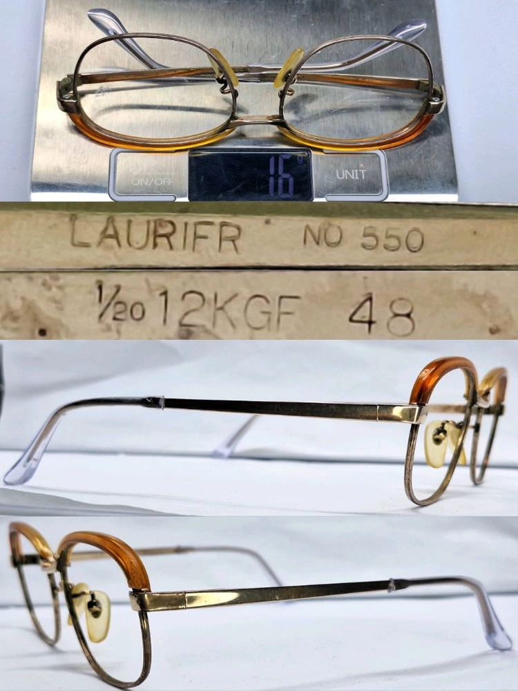 80s 일본 하우스 브랜드/LAURIFR no550 12KGF 금장 하금테 브로우라인 안경테 여성용/빈티지 클래식 이미지