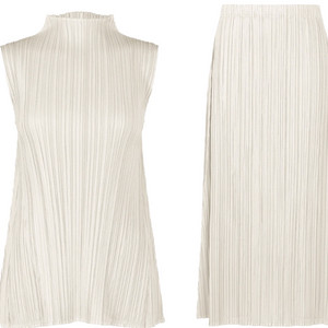 플리츠플리즈 8월 멜로우 라이트베이지 반목 나시탑, 스커트 셋업