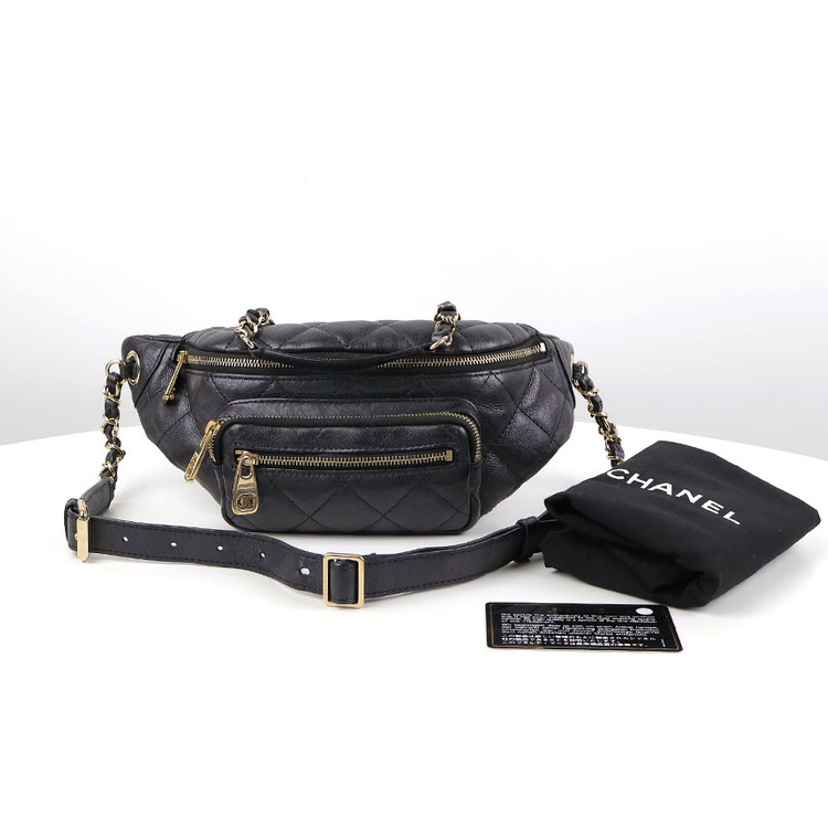 [중고명품다올] 샤넬 캐비어 웨이스트 크로스 바디백 메탈릭 블랙 금장27번대 AS0556--1