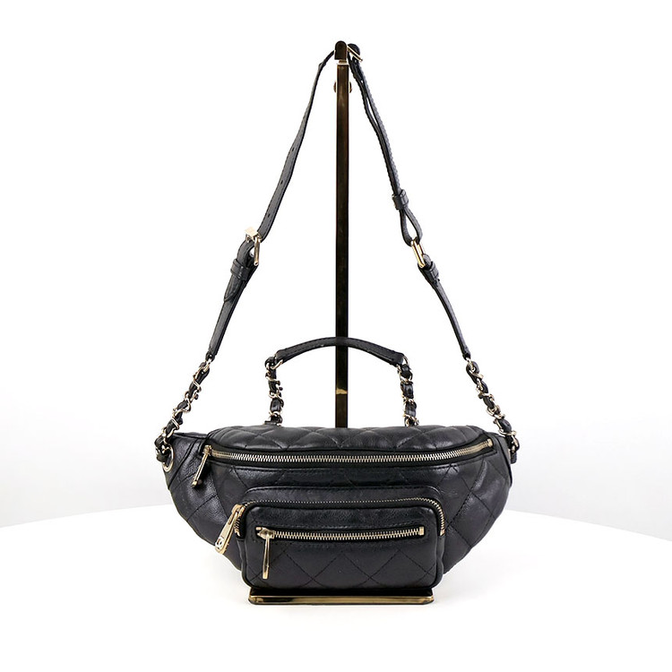 [중고명품다올] 샤넬 캐비어 웨이스트 크로스 바디백 메탈릭 블랙 금장27번대 AS0556--2