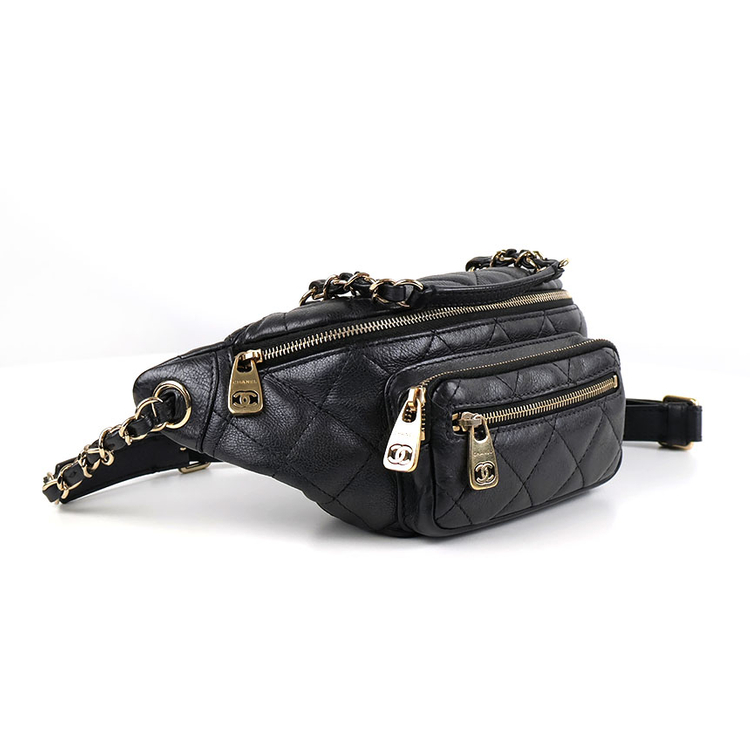 [중고명품다올] 샤넬 캐비어 웨이스트 크로스 바디백 메탈릭 블랙 금장27번대 AS0556--3