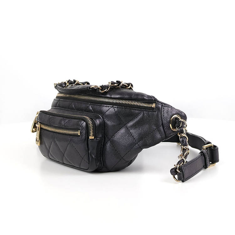 [중고명품다올] 샤넬 캐비어 웨이스트 크로스 바디백 메탈릭 블랙 금장27번대 AS0556--4