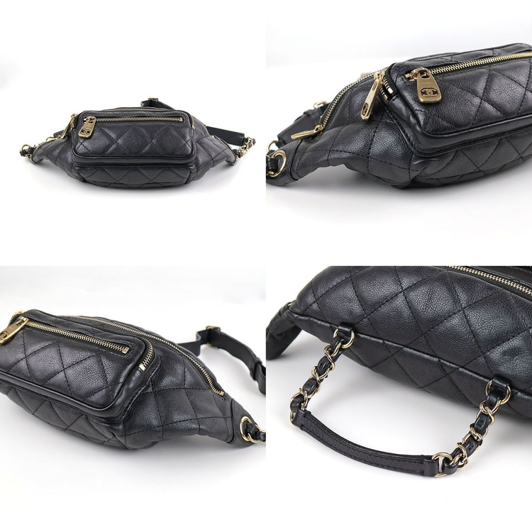 [중고명품다올] 샤넬 캐비어 웨이스트 크로스 바디백 메탈릭 블랙 금장27번대 AS0556--7