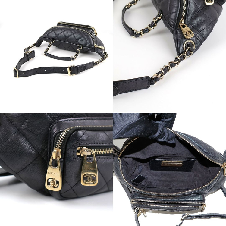 [중고명품다올] 샤넬 캐비어 웨이스트 크로스 바디백 메탈릭 블랙 금장27번대 AS0556--8