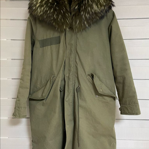 야상코트 후드 라쿤,안감 코요테100%