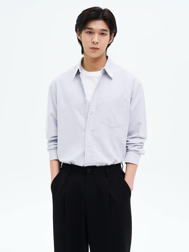 에잇세컨즈 옥스포드 오버핏 셔츠 - 라이트 그레이--5