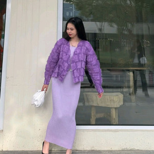 이세이미야케 퍼지 플리츠 가디건&탑 퍼플