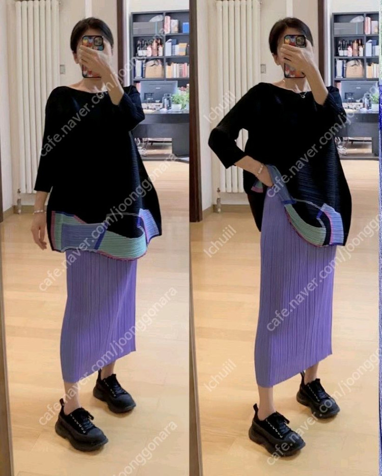 이세이미야케 해칭 스커트 퍼플 1사이즈 ~--1