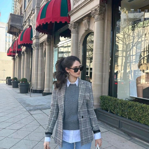 산드로 브로치 울 모 블레이저 하운드투스 자켓