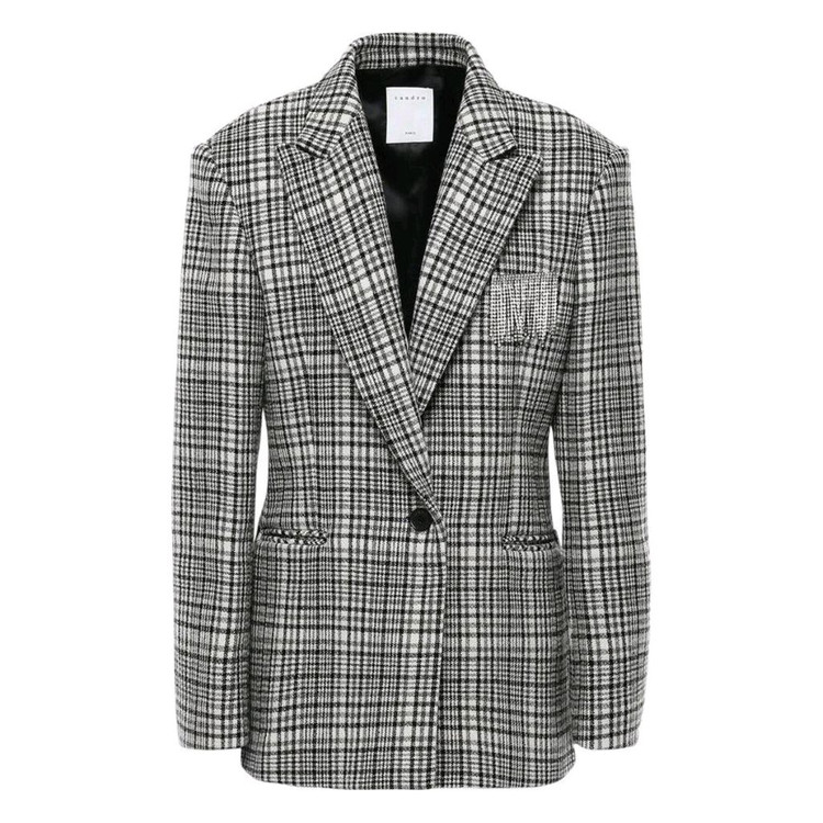 산드로 브로치 울 모 블레이저 하운드투스 자켓--1